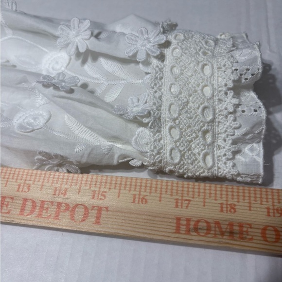 Anna Sui x Inc. White Cotton Embroidered w/ Lace & 3D Flowers. Modest, Feminine - Picture 13 of 16